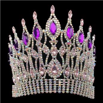 6 Zoll benutzerdefinierte Krone lila AB Strass Festzug Kronen Kristall anpassen Band Tiara